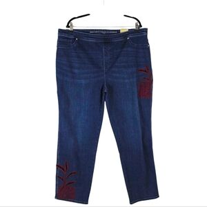 NEW Chicos Perfect Stretch Girlfriend Velvet Leaves Brooklyn Pull-On Jeans Sz 20